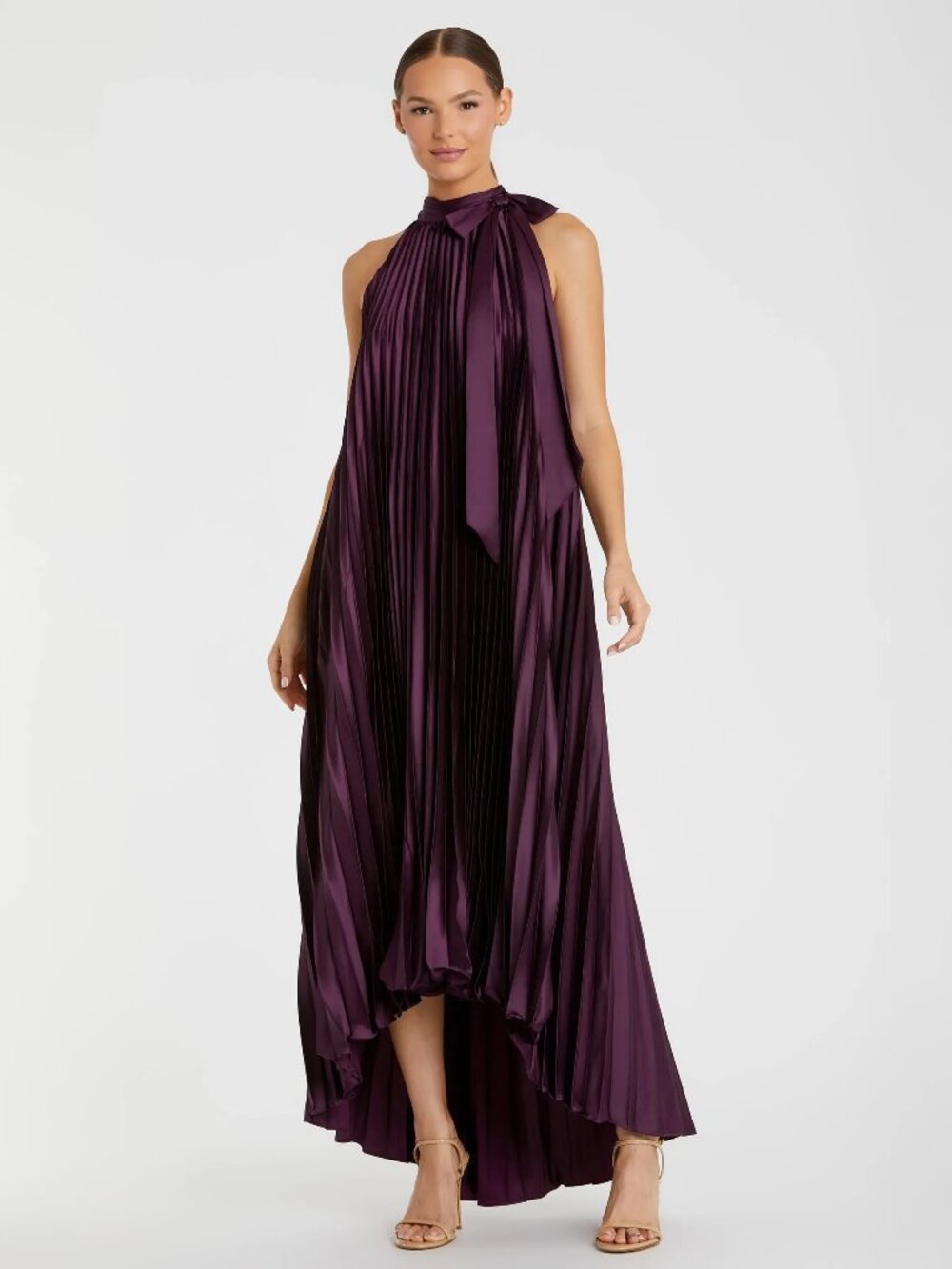 Mac Duggal Size 18 Dark Purple Flowy Pleated Halter Neck Long Maxi‎ Gown Dress